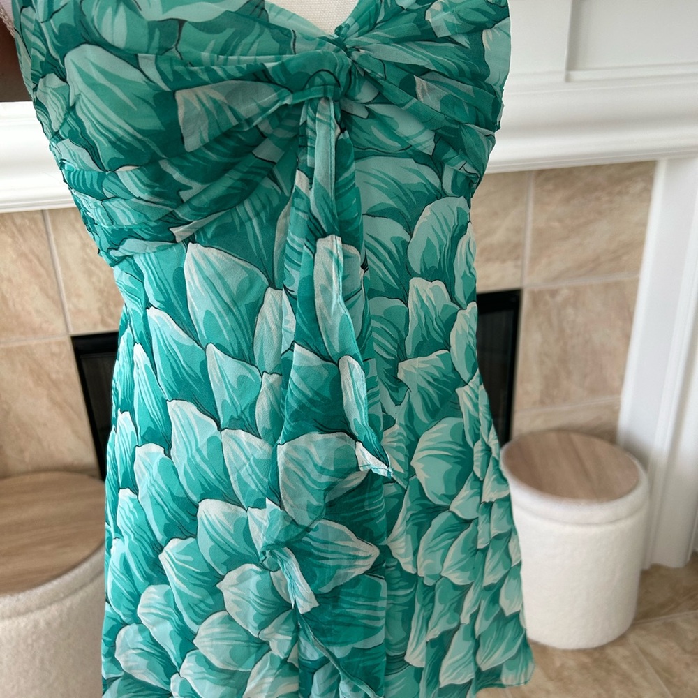 Teal Leaf Print Dress